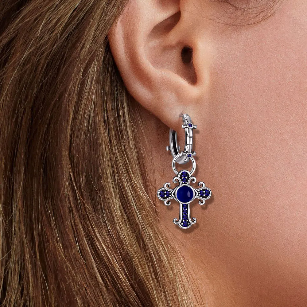 Neue 925er-Sterlingsilber-Kreuzohrringe mit blauem Zirkon, hypoallergene Ohrringe, ideal als Schmuck für den Alltag oder für ein Date, ein Geschenk für Frauen. – Detail 3