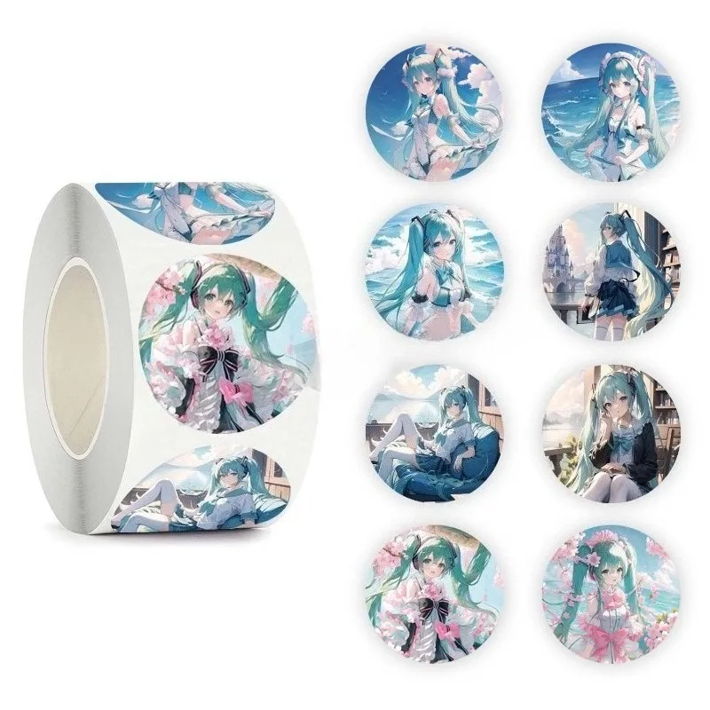 500 stickers/roll Hatsune Miku cute girl roll stickers cartoon exquisite seal decoration stickers student stickers holiday gift