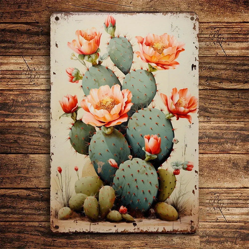 Vintage Cactus และดอกไม้ออกแบบโลหะ Wall Art ทนทานป้ายดีบุกเหล็กติดตั้งง่ายเหมาะสําหรับ Home หรือ Office Decor ของขวัญที่ไม่ซ้ํากัน