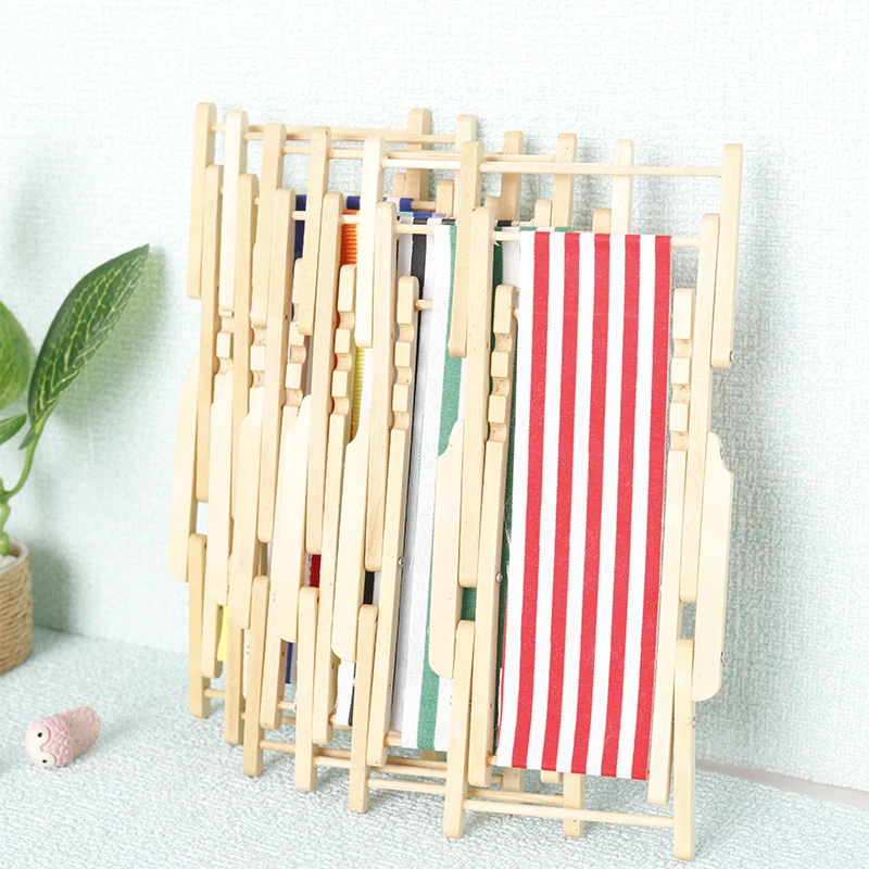 1:12 Dollhouse Mini Foldable Beach Chair  Chair Model Dollhouse Furniture Decoration Micro Scene Construction Props