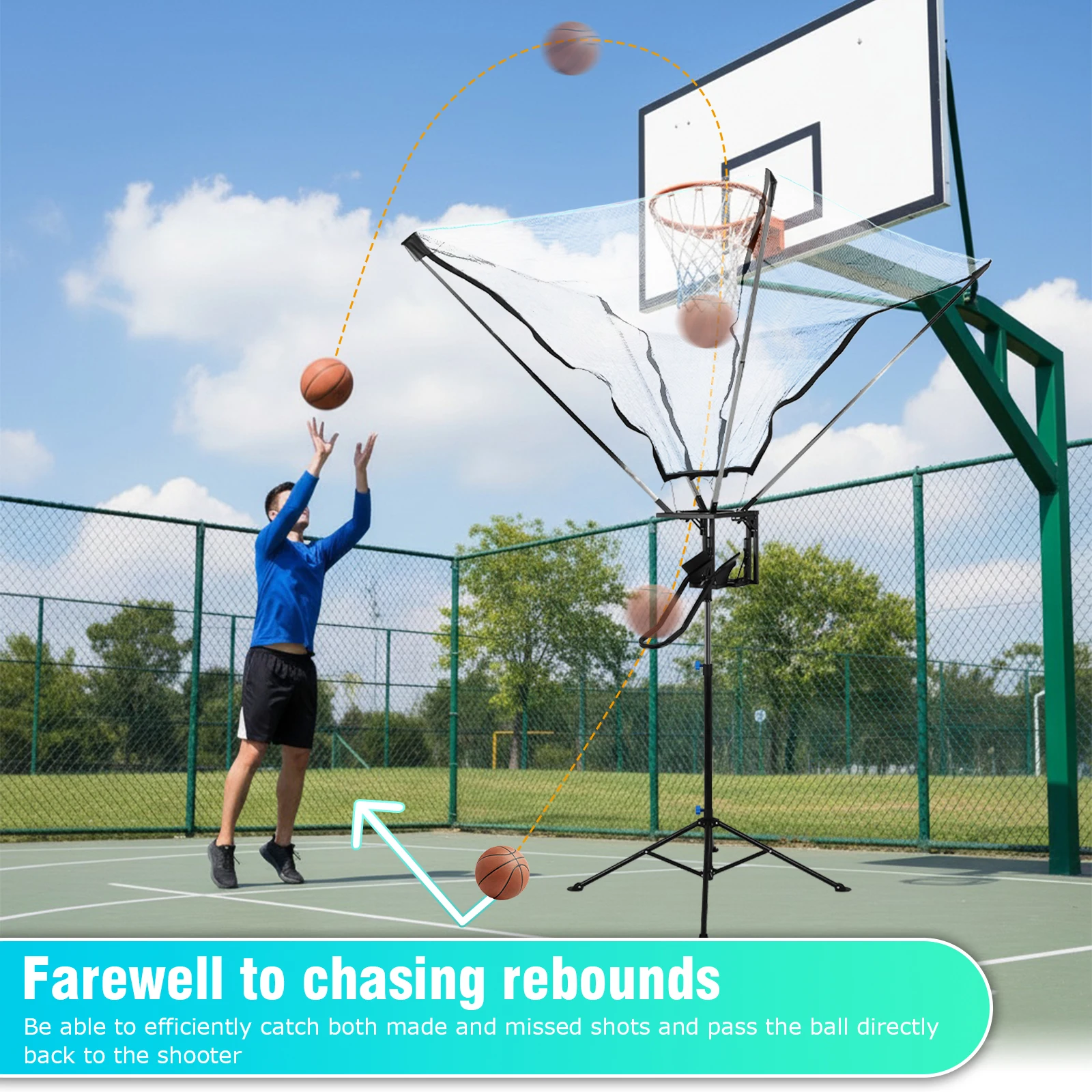 

Basketball Rebounder Return Attachment with 180° Rotating Track Shot Trainer Rebounder Net Return System for Efficient Training
