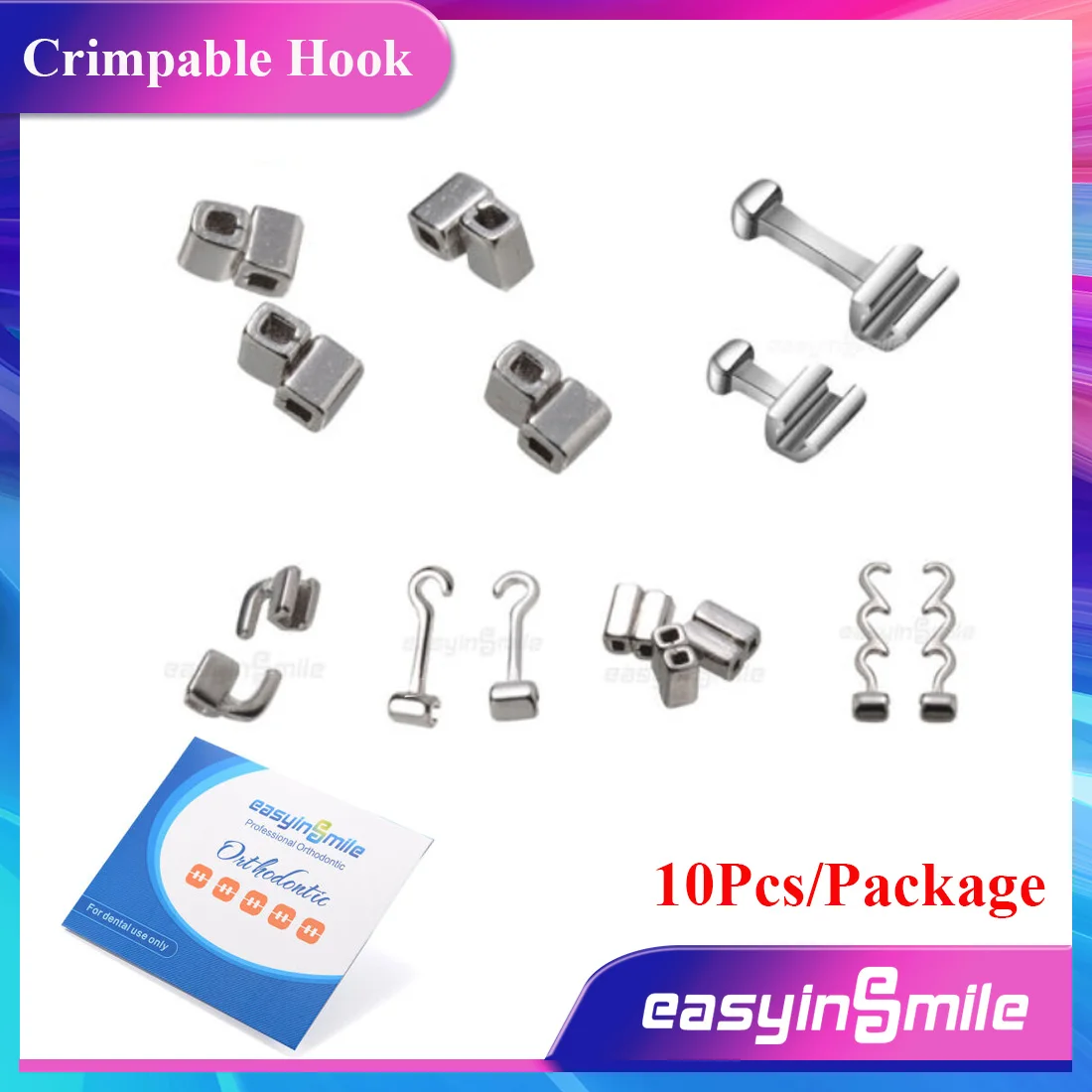 EASYINSMILE 10Pcs Dental Orthodontic Crimpable Hooks Sliding/Spiral Cross/Double Tube Ortho Accessory Material