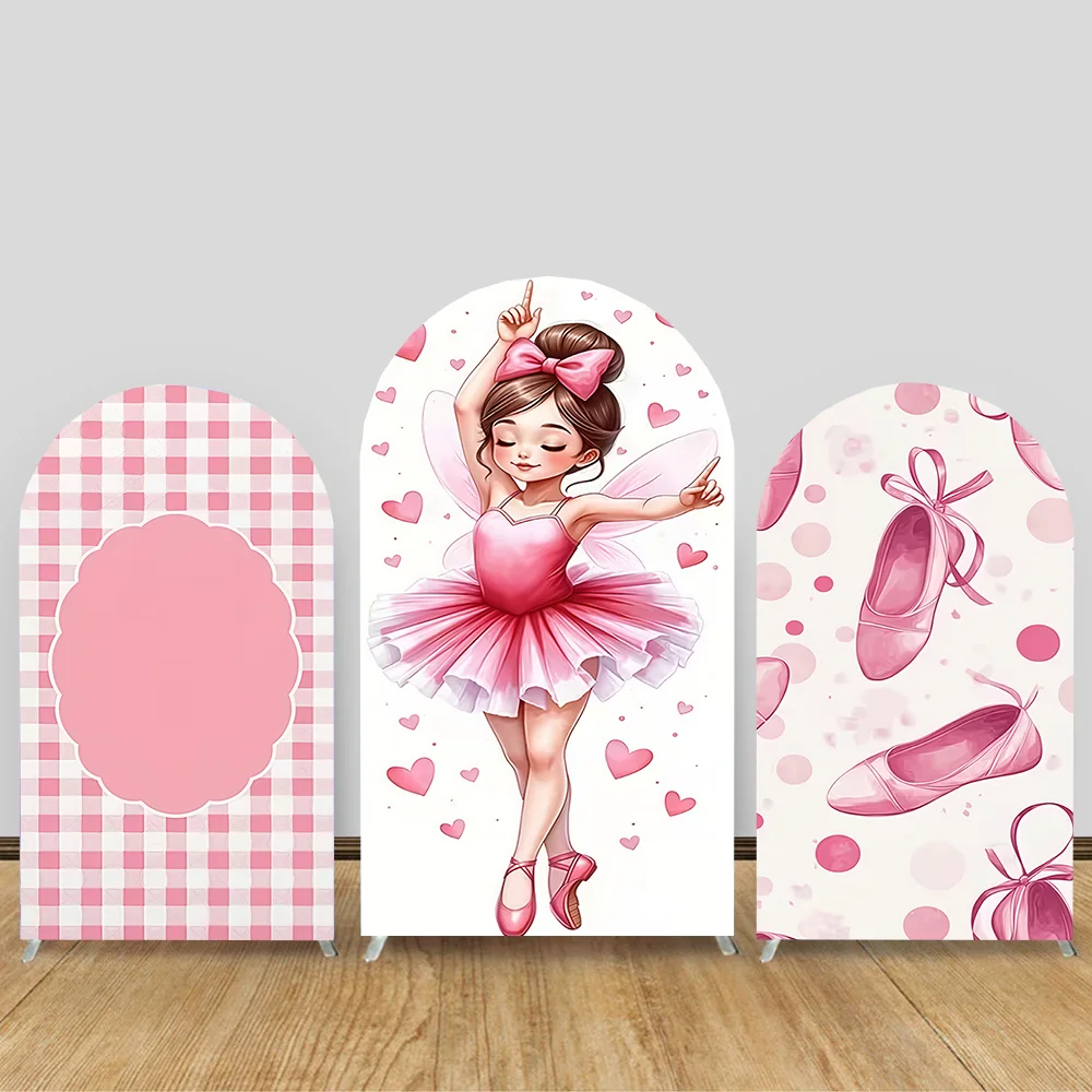 Girls Dance Ballerina Theme Arch Backdrop Cover Pink Flowers Bow Bokeh Baby Shower Birthday Party Backgrounds Double-sided