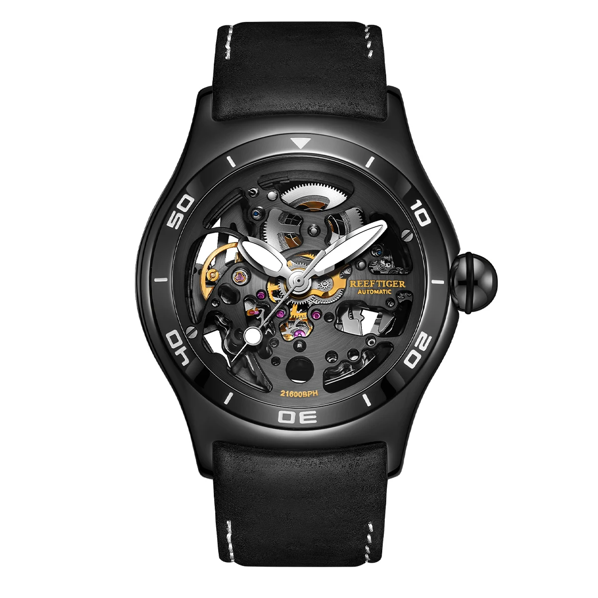 Reef Tiger/RT Top Brand Luxury Skeleton Automatic Mechanical Watch For Men Steel Sport Male Leather Wrist Watches RGA70S7-2