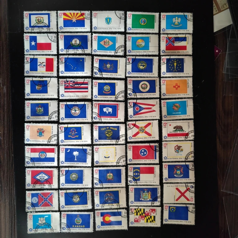 United States Post Stamps Year1976 Real Stamped 50 States USA State Flag 50 Collectible Postage Stamps Material For Scrapbooking