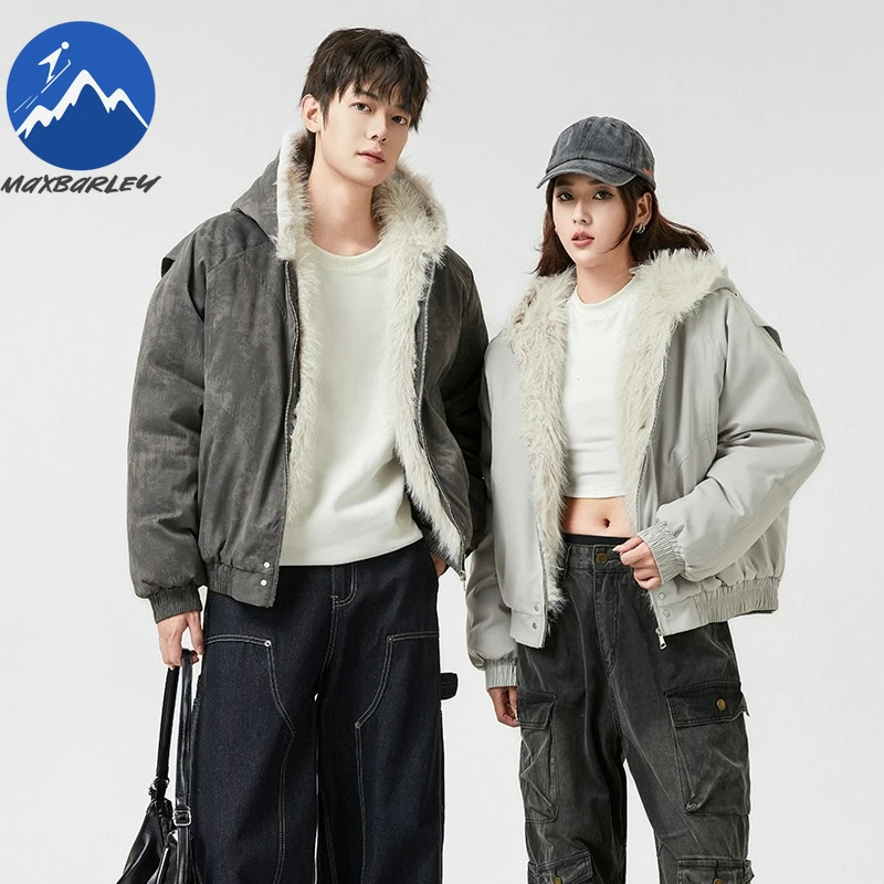 

Winter Padded Jacket Vintage American Style Street Thick Warm Parka Fur Collar Hooded Handsome Light Cold Resistant Zipper Coats
