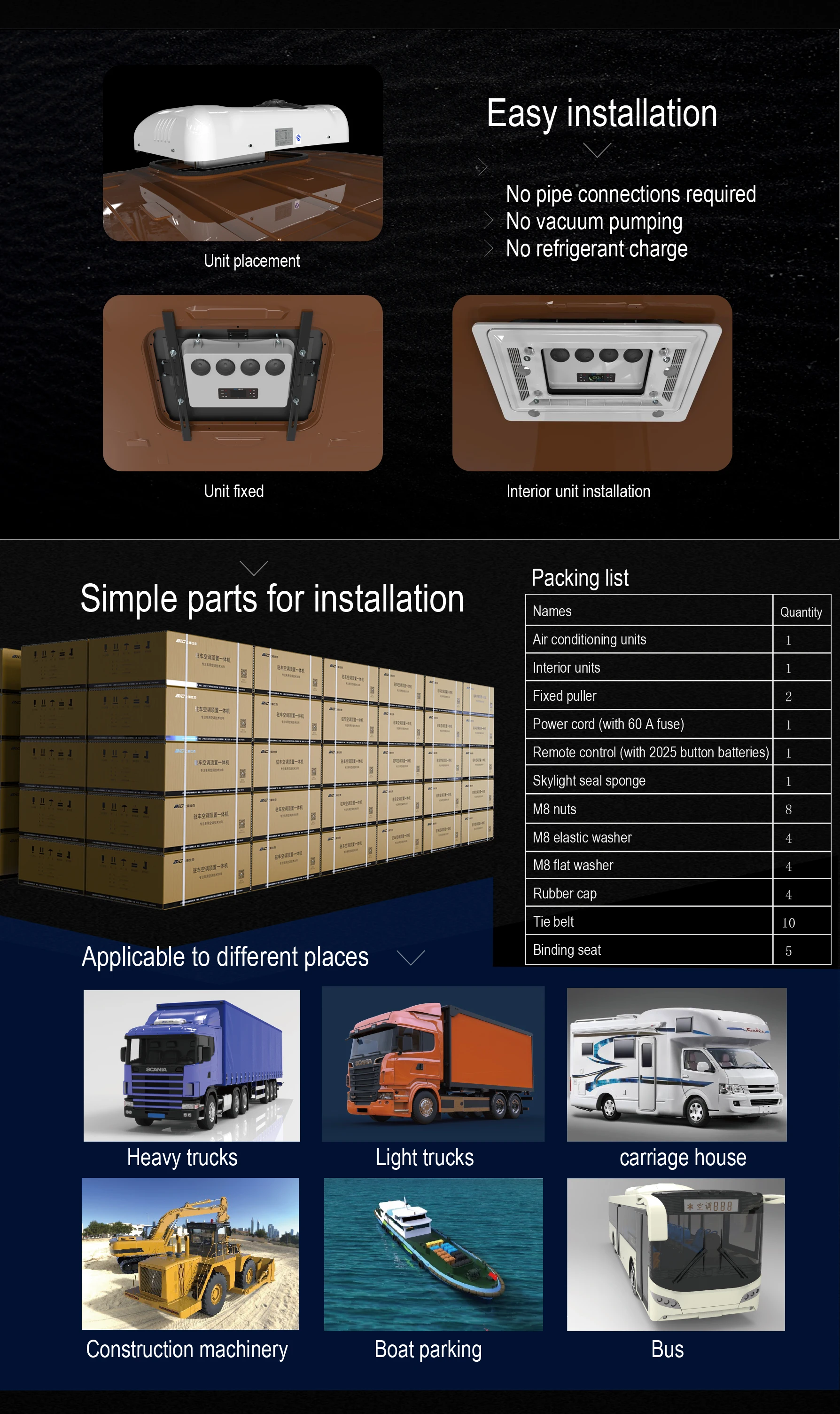أداء ممتاز من النوع العلوي 12 فولت 24 فولت مكيف هواء كهربائي لوقوف السيارات لشاحنة تخييم RV حفارة تكييف الهواء #6