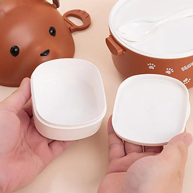Stackable Bento Lunch Box Large Capacity Eyeglass Bear Bento Box Double Layer Portable Containers Food Vacuum Thermos Lunch Box
