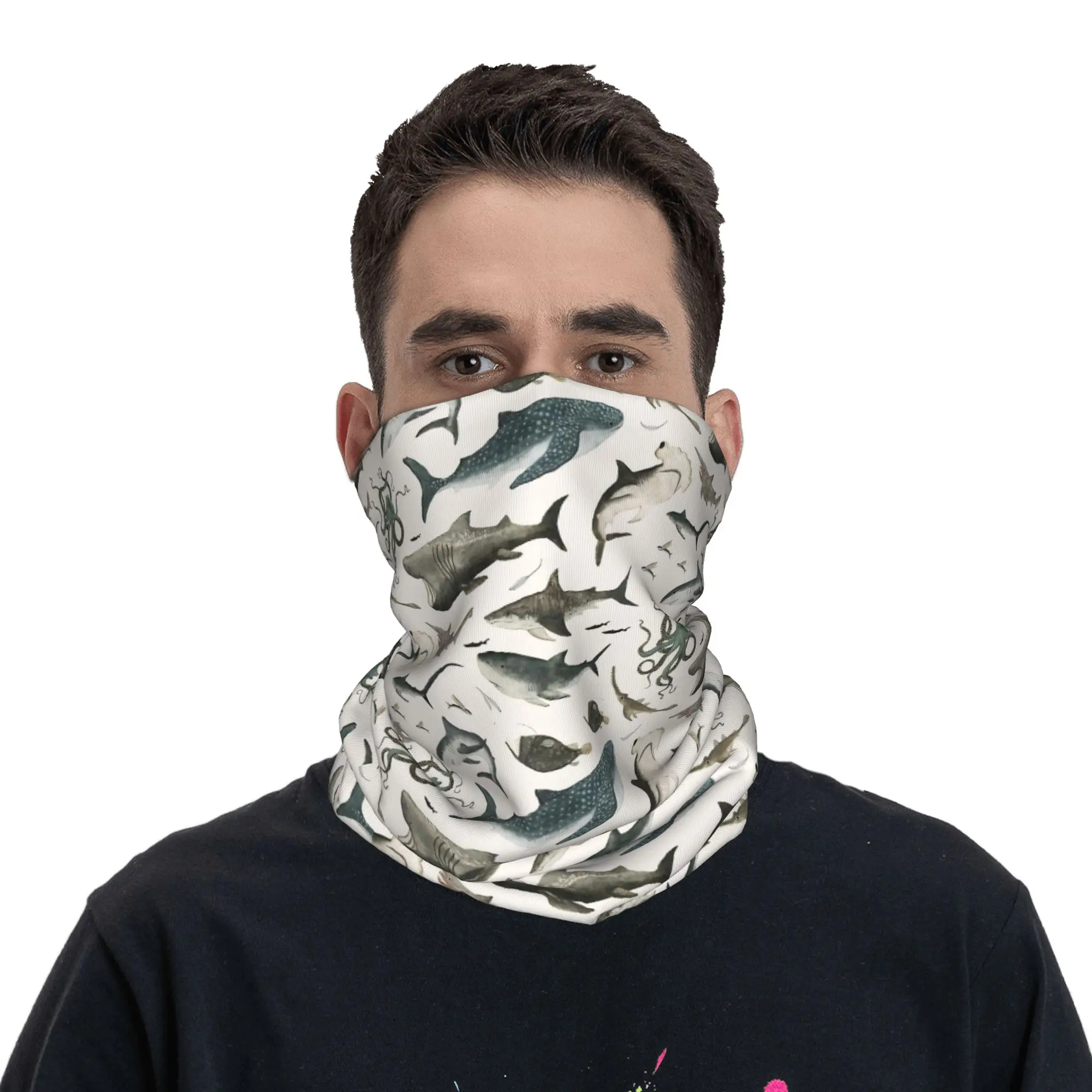 Shark Ocean Animal Sharks Bandana Neck Cover Printed  Wrap Scarf Warm Face Mask Riding Unisex Adult Washable