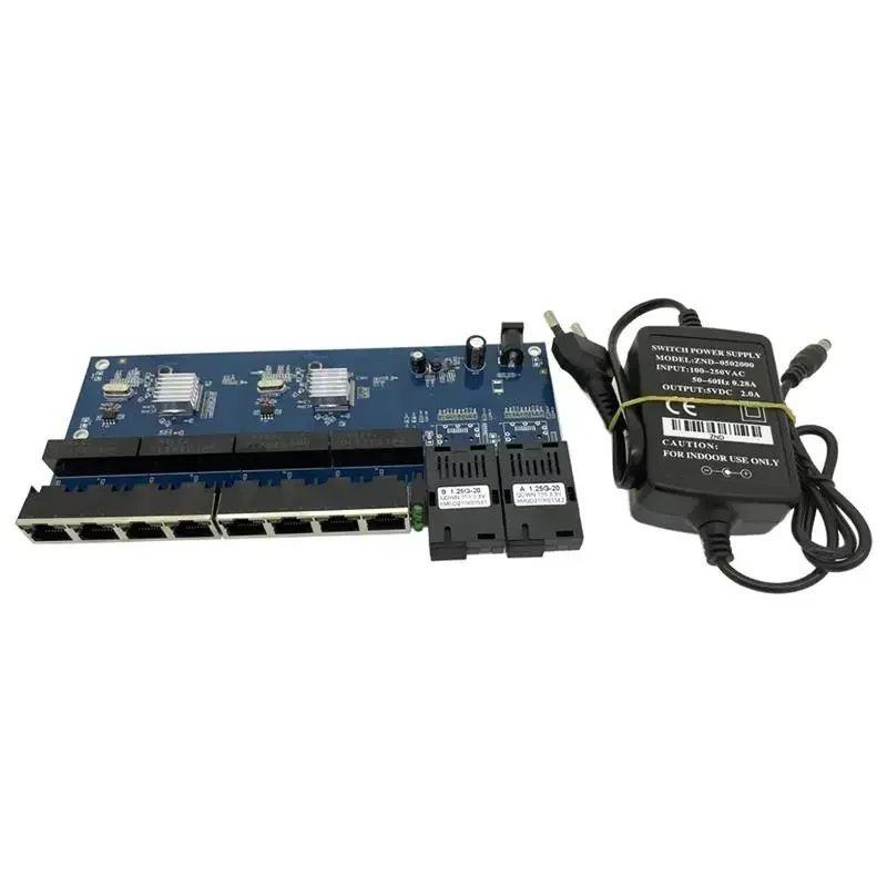 10/100/1000M Gigabit Ethernet switch Ethernet Fiber Optical Media Converter Single Mode 8 RJ45 UTP and 2 SC fiber Port Board PCB