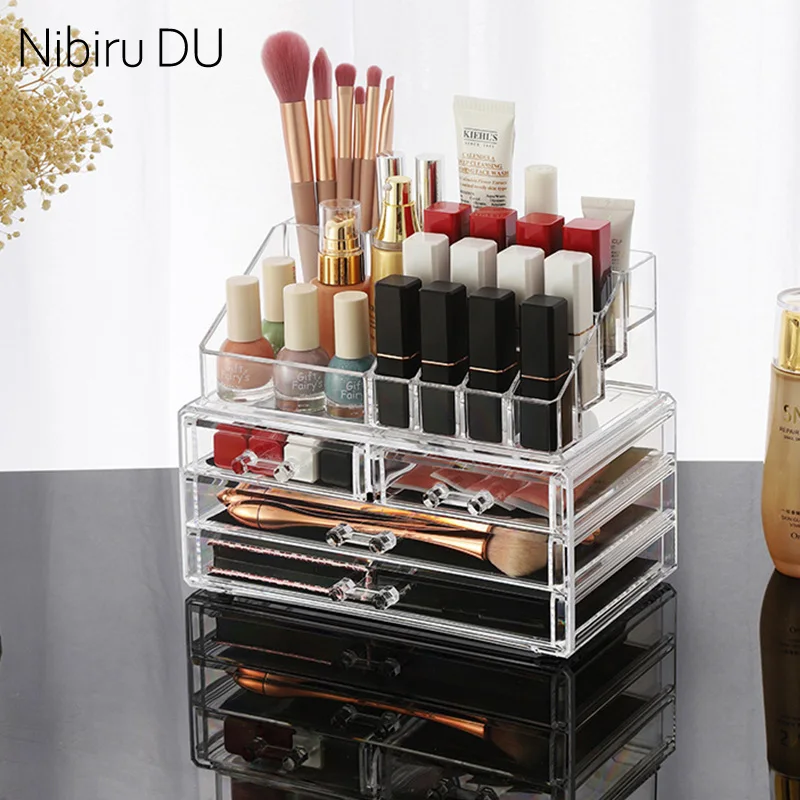 Clear Acrylic Nail Art Tools Layered Storage Box Dressing Table Multi Nail Polish Grid Box Desktop Drawer Storage Compartment