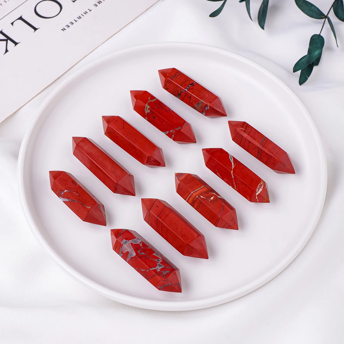 1PC Natural Crystal Stone Double Pointed Red Jasper Pillar Gemstone Reiki Healing Jewellery Home Decoration Collectible Gifts