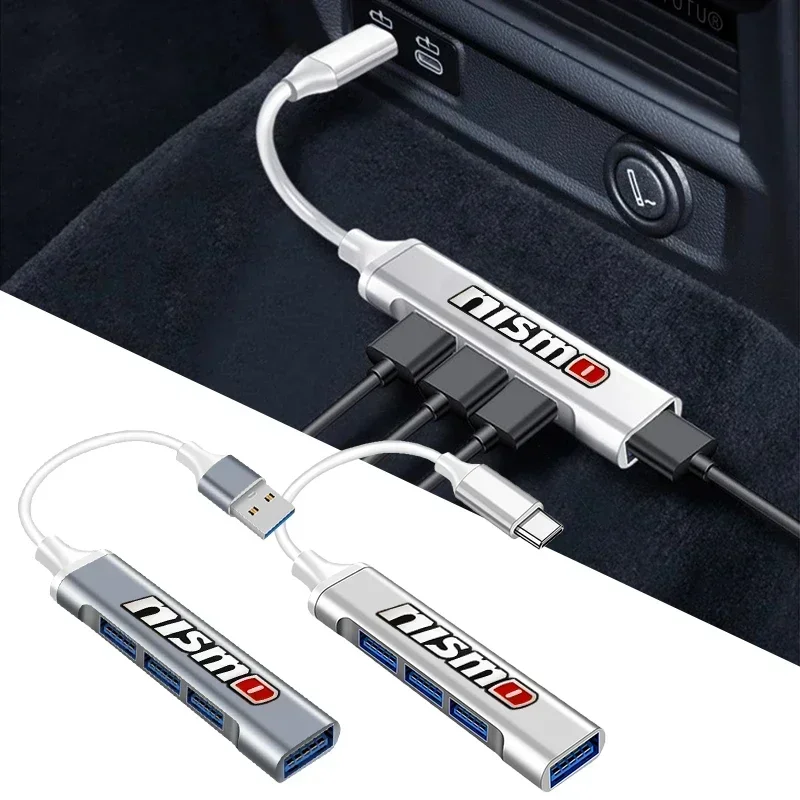 Car Logo Type-C USB to USB Adapter Charge Interface Converter For Nissan Nismo Tiida Teana GTR Juke Qashqai Auto Accessories