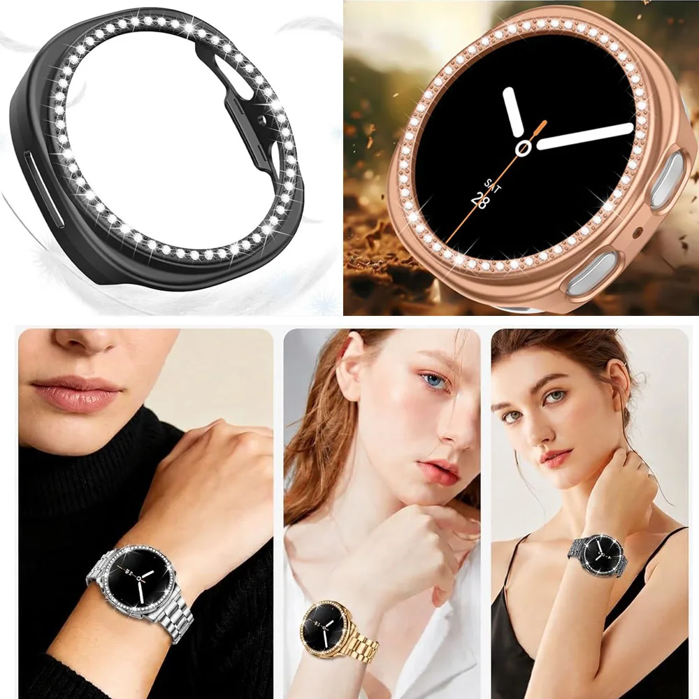 Women Diamond Watch Cover for Samsung Galaxy Watch 8 9 44mm 40mm Protective Case Sparkling Rhinestones Hard PC Bumper