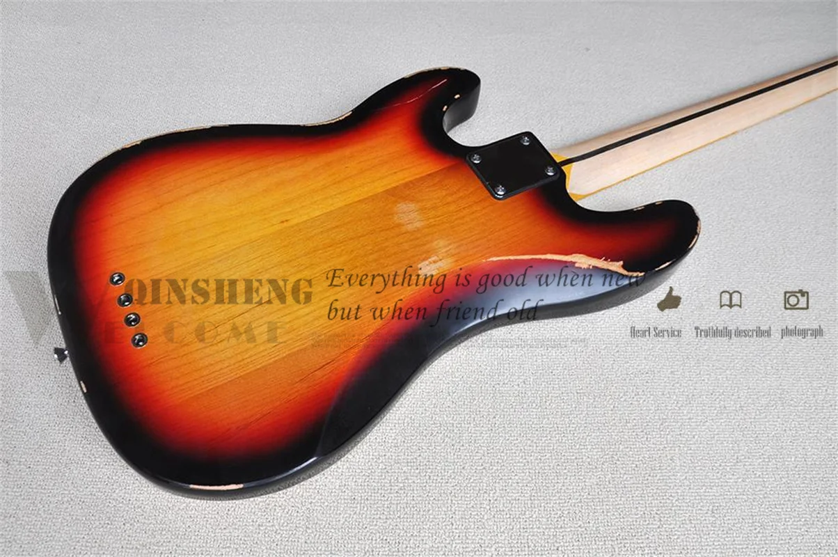 4 Strings Vingate Bass Guitar Tele Sunburst Bass Alder Wood Body Maple Fingerboard Yellow Maple Neck Fixed