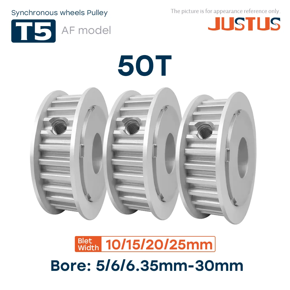 

T5 AF Shape Synchronous Wheels 50T Bore 5-30mm Compatible Pitch 5mm Belt Transmission Width Options 10/15/20/25m