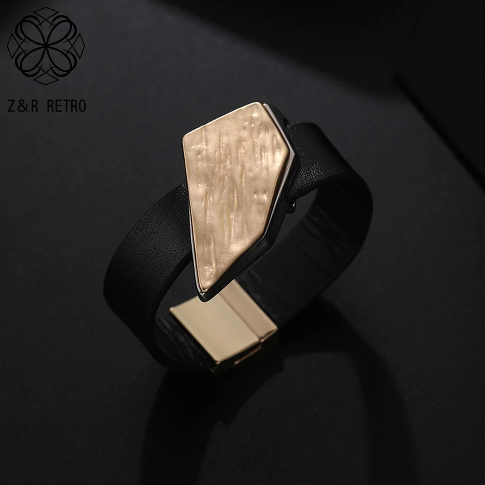 Leather Bracelets & Bangles for Women Korean Fashion 2024 Punk Style Goth Jewelry Elegant Bracelet Alloy Geometric Accessories