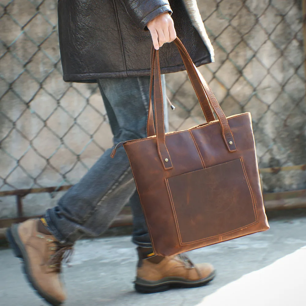 S.WORKER Vintage-Aktentasche aus hochwertigem Leder für Herren, Business-Handtasche, Laptoptasche, Unisex-Einkaufstasche mit großem Fassungsvermögen – Detail 5