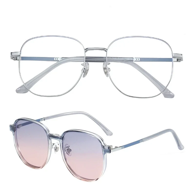 OLLYMURS Moda Donna Clip-on Occhiali polarizzati magnetici caldi Retro Rotondi in lega Prescrizioni Montatura per occhiali da donna