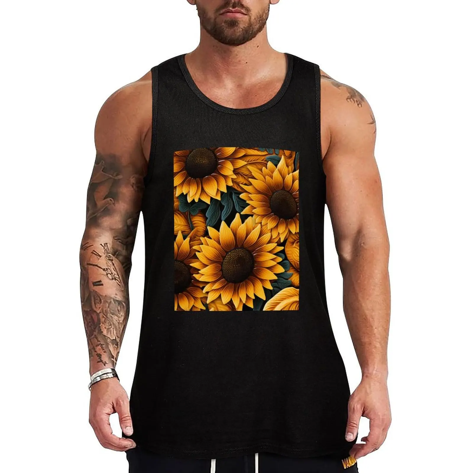 

Embroidered Sunflowers Pattern #4 Tank Top Stretch Fabric Tank Top Flexible Comfort Sleeveless