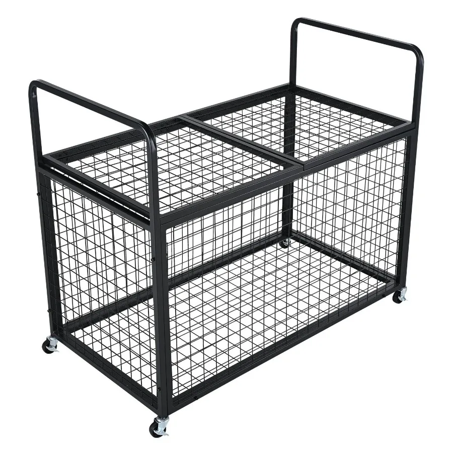 

Rolling Sports Ball Storage Cart Lockable Basketball Cage with Double Lids Sport Equipment Holder Organizer for Indoor Outdoor