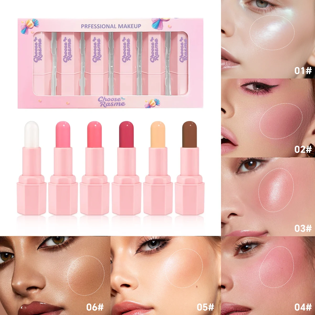 6-Piece Set Of Matte Contour Makeup Stick, High Gloss, Moisturizing Powder Blusher Stick, Silky And Durable Cosmetics