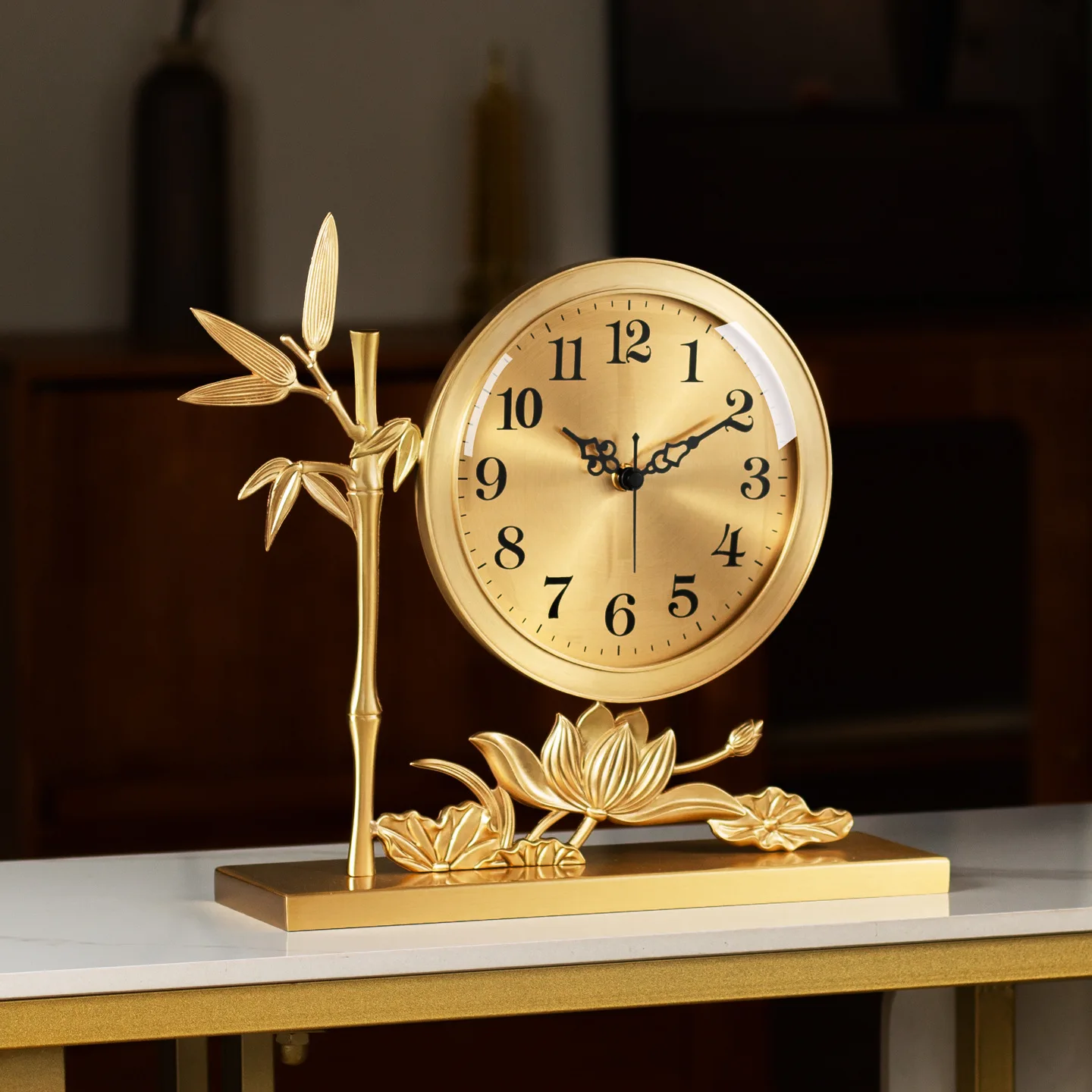 Zml desk clock - decorative brass clock for living room, high-end table clock