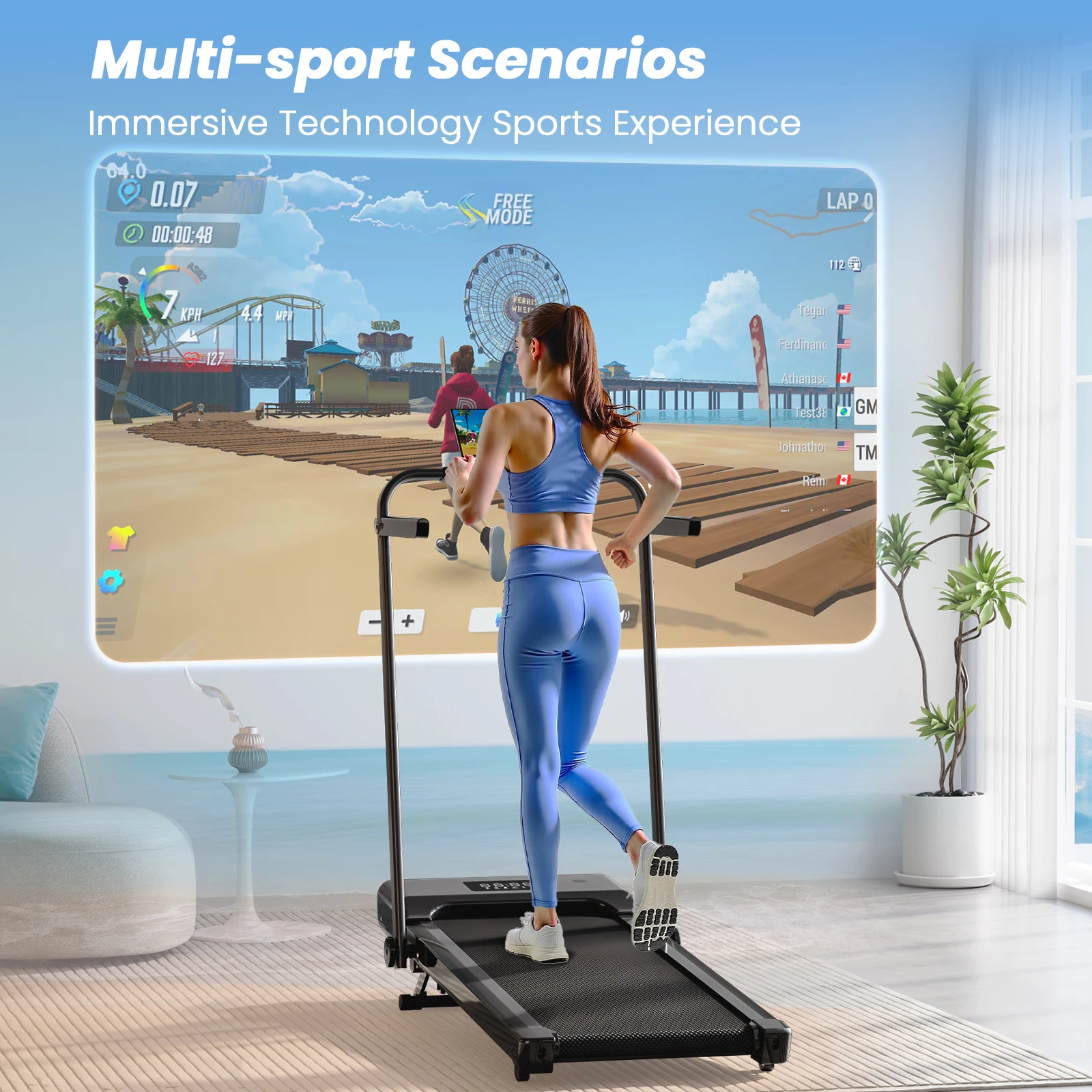 300Ibs Capacity 3.0HP Portable Treadmill for Home Remote Control LCD Display Walkingpad Foldable Treadmills with Handle Incline
