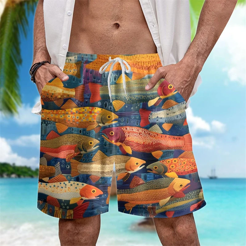 Pantaloncini da spiaggia con grafica pesce di mare alla moda per uomo Tendenza estiva Vacanza Vacanza Pantaloni corti per bambini stampati in 3D Costume da bagno allentato casual