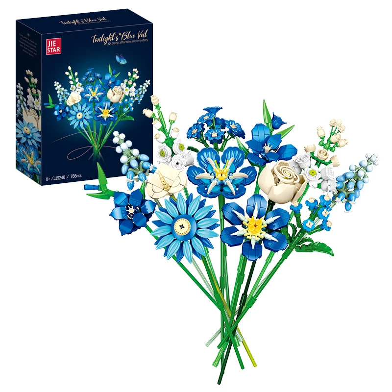 

766 шт. романтический синий букет, строительные блоки, наборы сборки, цветочные кирпичи, игрушки, модель, домашний декор на день рождения, подарок на день Святого Валентина