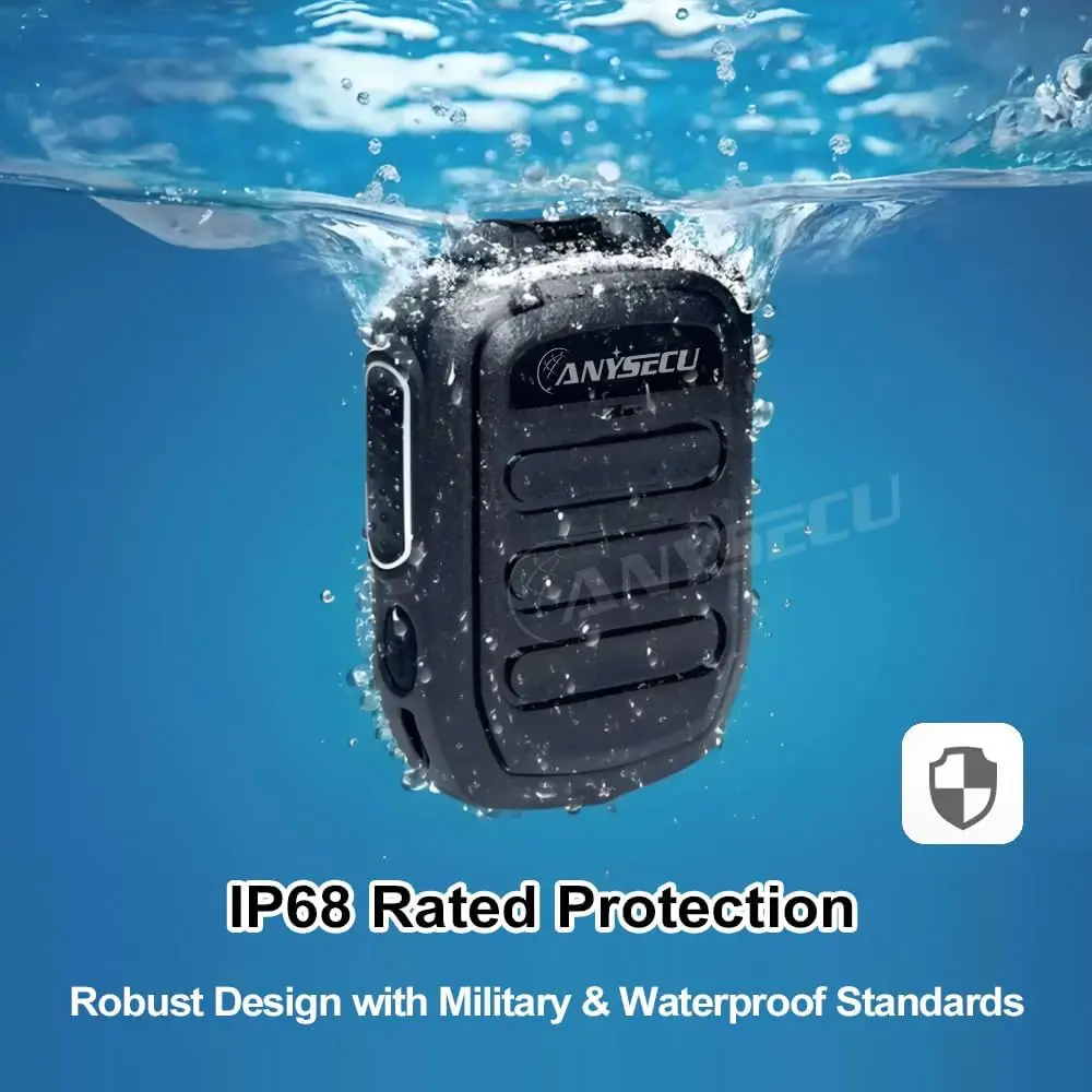 ANYSECU Bluetooth 5.1 PTT Speaker Microphone IP68 Waterproof 360° Rotatable Clip for iOS and Android Zello Real-PTT POC Radio