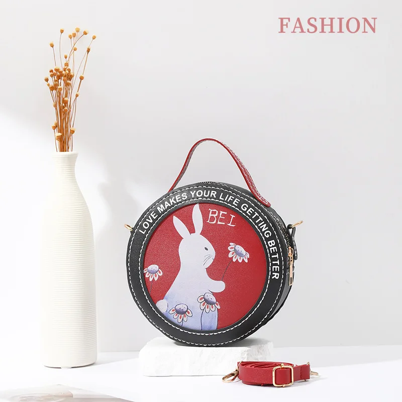 Diy Cute Cartoon Rabbit Shoulder Cross-body Handbag. Hand-woven Red Round Bag Material. Handmade Practical Gifts For Friends