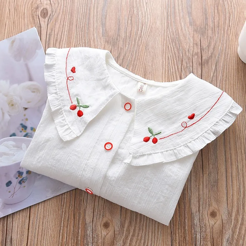 Girls White Blouse Lace Floral Girls Shirt Spring Autumn Blouse for Girls Casual School Clothes children 6 8 10 12 14
