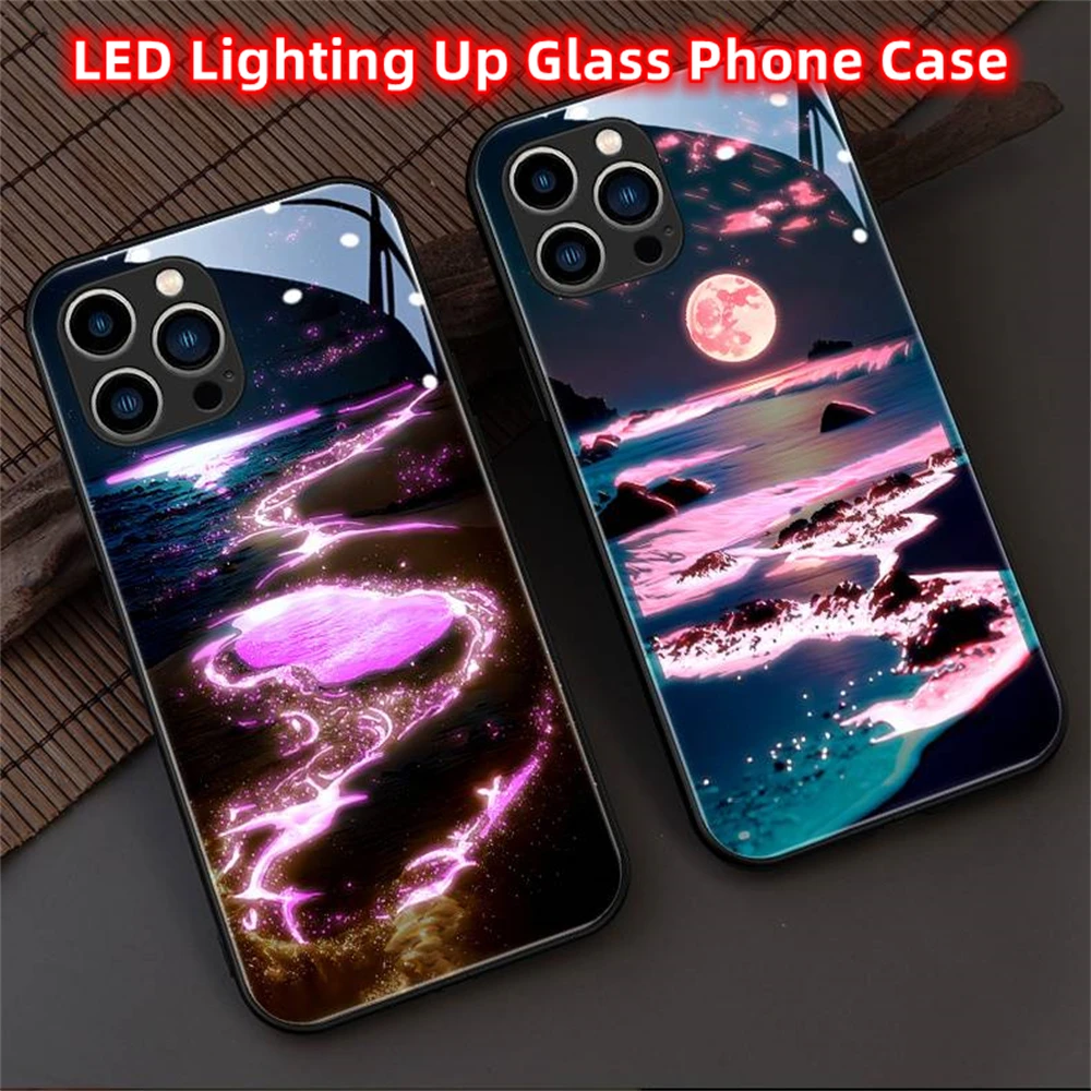 Leuchtende Handyhüllen mit fluoreszierendem Mond- und Meeresdesign, Smart LED-Leuchteffekt, für iPhone Air 18 17 16 E 15 14 13 12 11 Pro Max – Detail 24