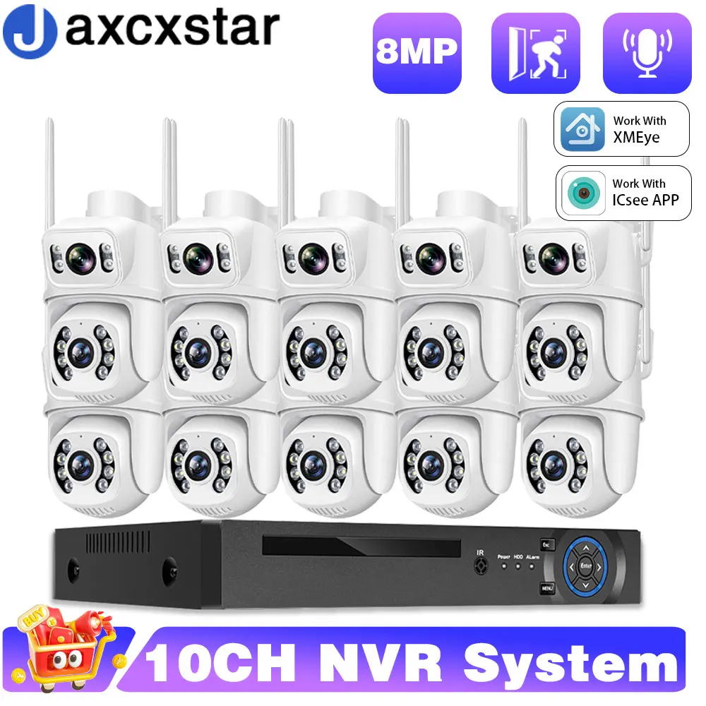 

8MP10CH POE NVR Kit Wireless Dual Lens PTZ Camera Alarm System Security Home WiFi Bidirectional Audio Motion Detection IP Camera