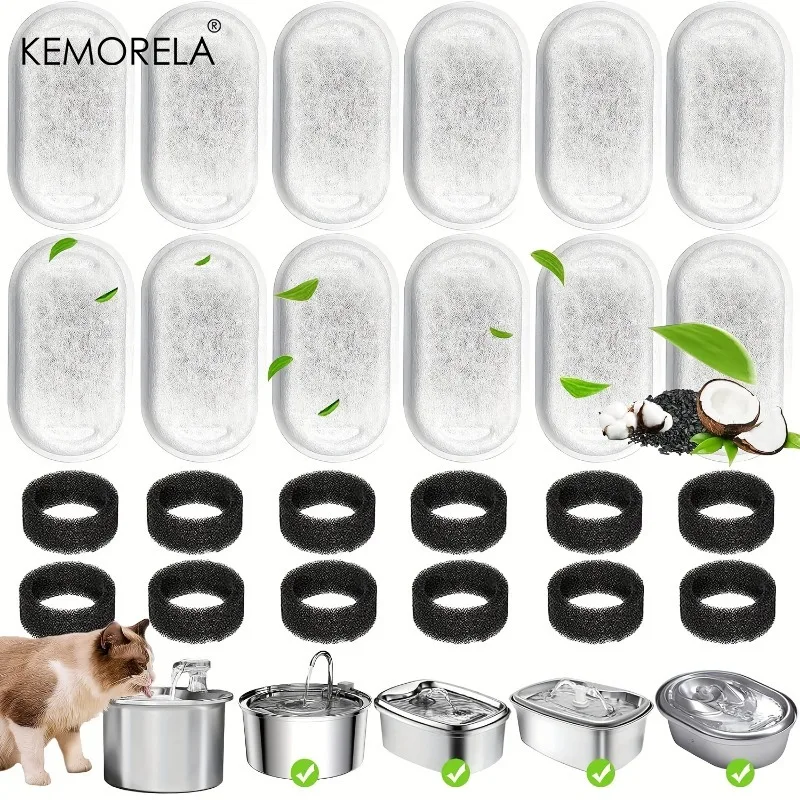 12PCS Cat Water Fountain Activated Carbon Sponge Filters for Stainless Steel Water Dispenser Pet Healthy Water Care Accessory