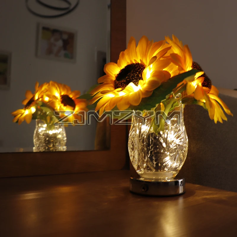 LED Sunflowers Night Light Artificial Flower Table Lamp Atmosphere Lamp Flower Night Lamp for Bedroom Bedside Room Decoration