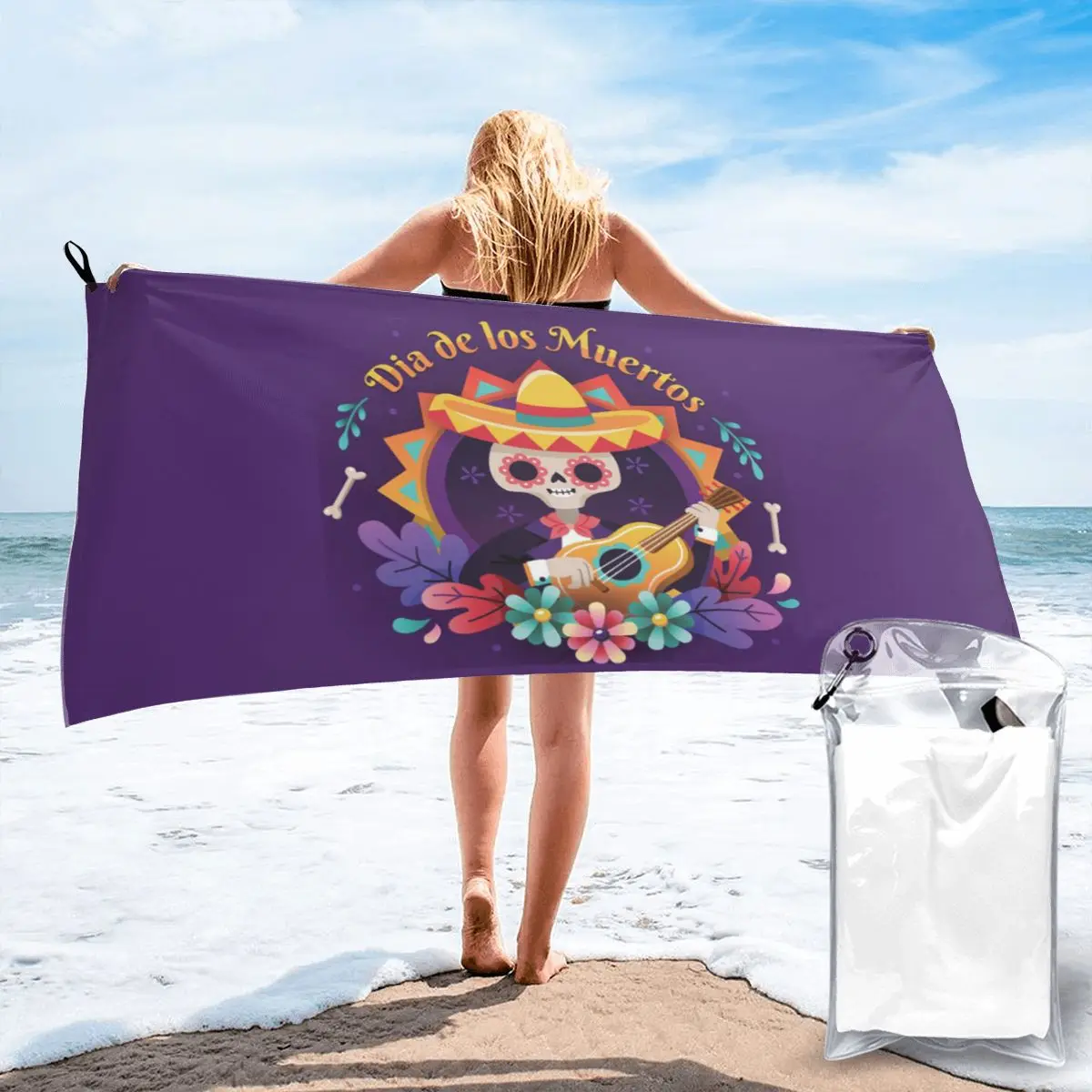 

Mexican Sugar Skulls And Flowers 15 Beach Towel Soft Microfiber Quick Dry Absorbent Quick Towels For Bath