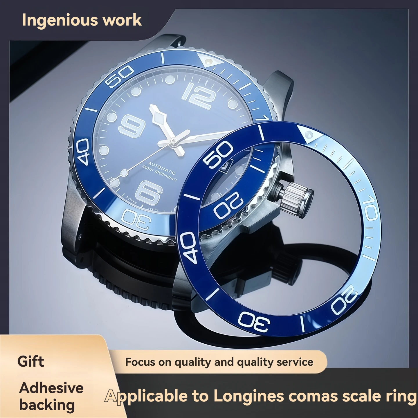 41mm/43mm/44mm Digital Bezel Ring with Luminous Markers Compatible with Longines Conquest Ceramic Bezel Watches