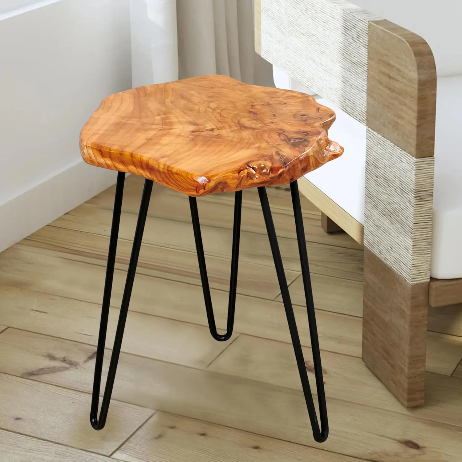 

Natural Cedar Live Edge Side Table 18" x 15" x 21" Vintage Wooden Slab Coffee Tables Outdoor Solid Rustic Wood, Customized