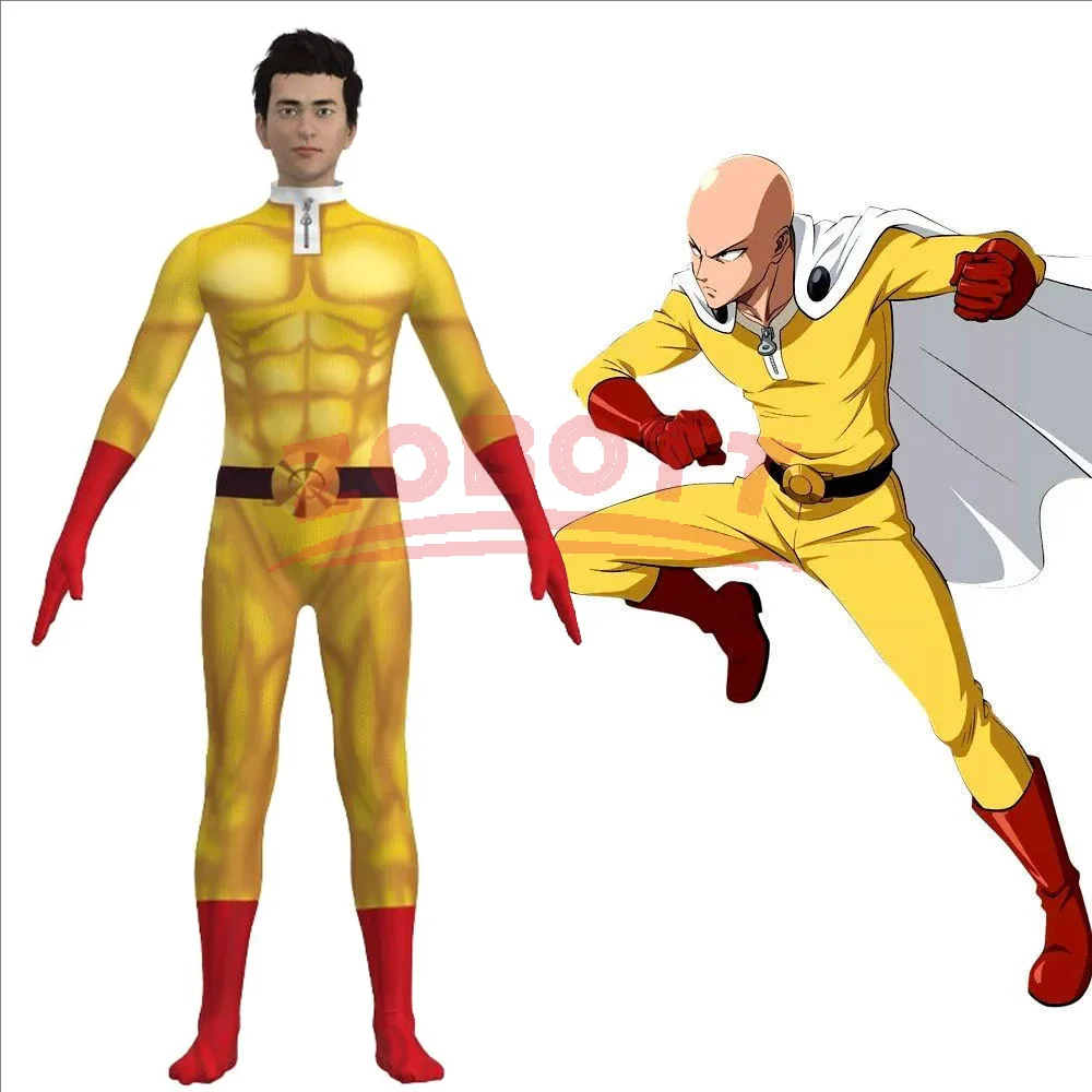 One Punch Man Cosplay Kostüme für Männer Saitama Anime Cosplay Body Superheld Halloween Party Overalls Outfits Umhang/Umhang
