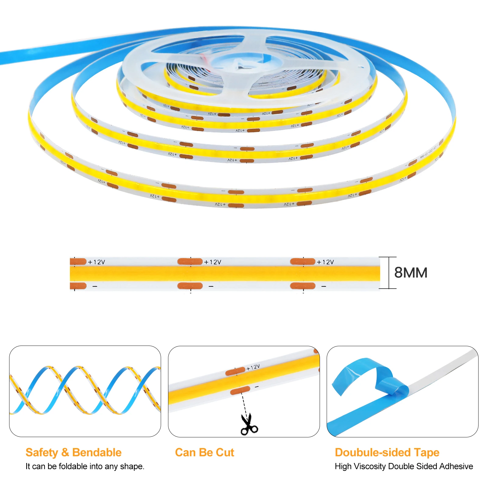 Dc 12V 24V Cob Strip Ra90 Witte 3000K 4000K 6000K Ip21 480 384 320 528Leds/M Hoge Dichtheid Flexibele Lint Touw Led Licht