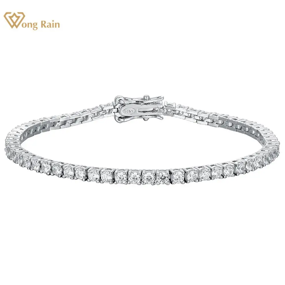 

Wong Rain Hip Hop Rock 925 Sterling Silver 2.5MM Created Moissanite Gemstone Tennis Chain Bracelets For Men And Women Wholesale