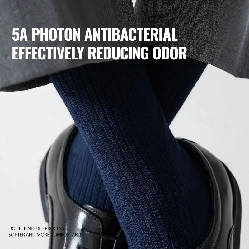 MiiOW 100% Pure Cotton Socks Men Business Dress Long Sock Black White Antibacterial Anti Odor Crew Socks Breathable Sport Sock