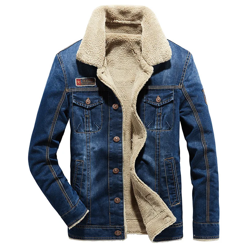 

Men winter Outdoor leisure Denim Jackets Fleece Warm Cowboy Windbreaker Outerwear Male Parkas Mens Bomber Denim Jacket Coats