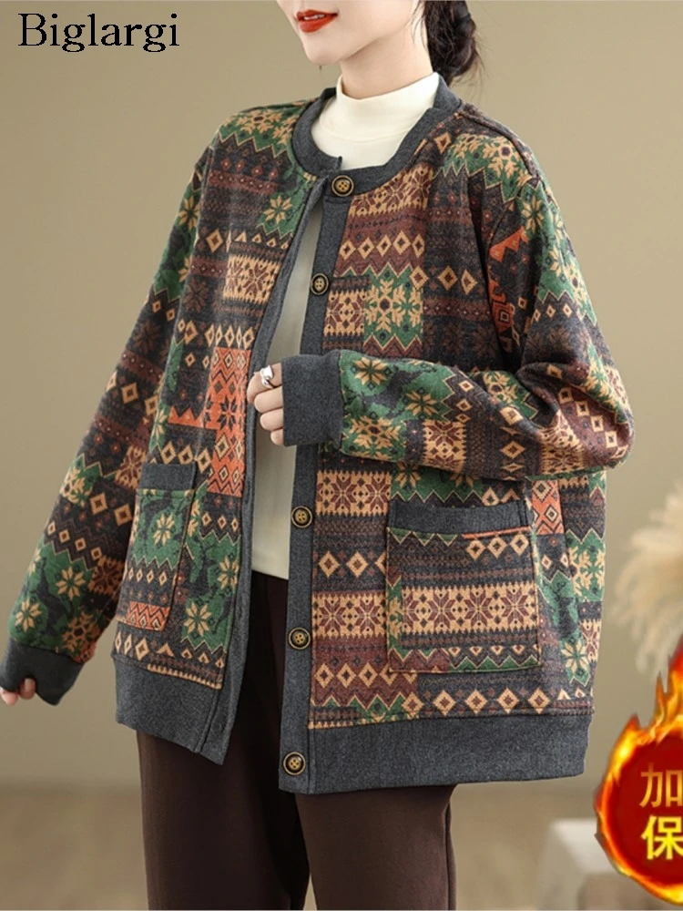 

Oversized Knitted Autumn Cardigan Women Floral Print Fashion Casual Loose Ladies Cardigans Long Sleeve Woman Sweater Coats