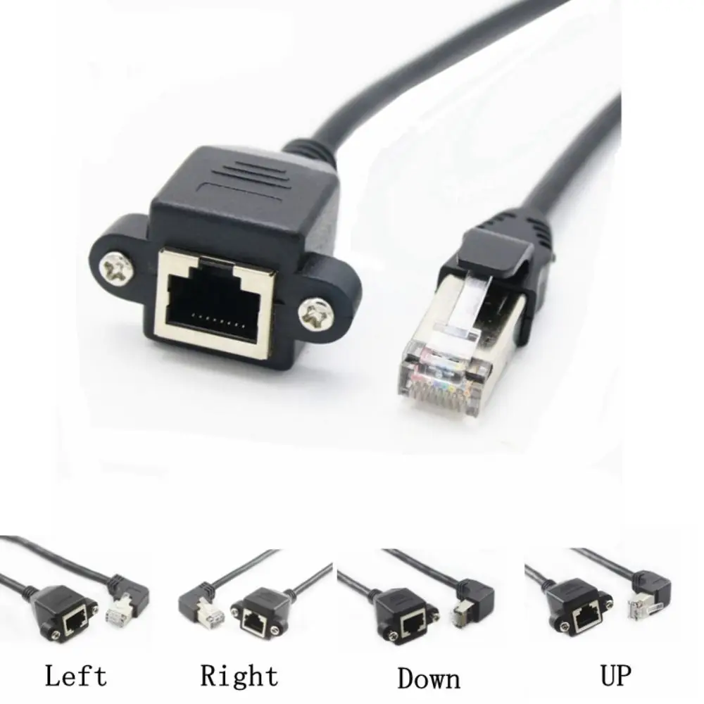 0.3m LAN Network 8Pin RJ45 90 Degree Male To Female Ethernet LAN Cord Network Wire RJ45 Cable Panel Mount Extension Cable