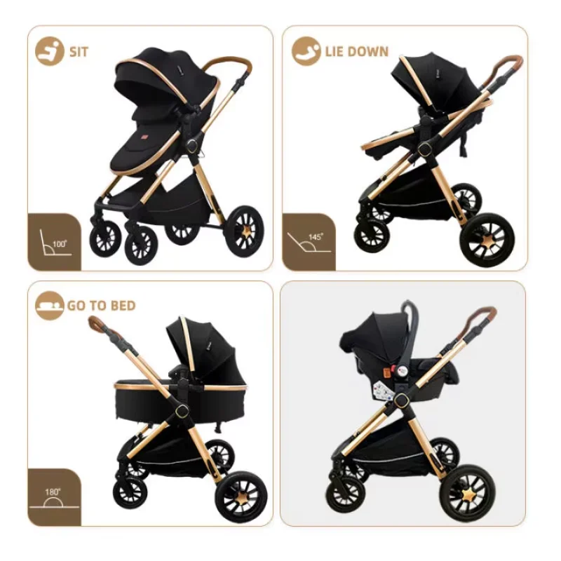 Groothandel Pasgeboren Opvouwbare Vervoer 3in1 Kinderwagen Kinderwagen Baby Trolley Opvouwbare Reizen Kinderwagens Auto Luxe 3 In 1 Kinderwagen Voor Baby