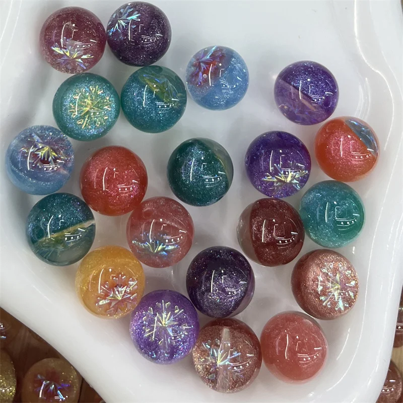 2026 Summer style 50pcs/lot 16mm color print geometry rounds shape resin straight hole beads diy jewelry garment hair accessory