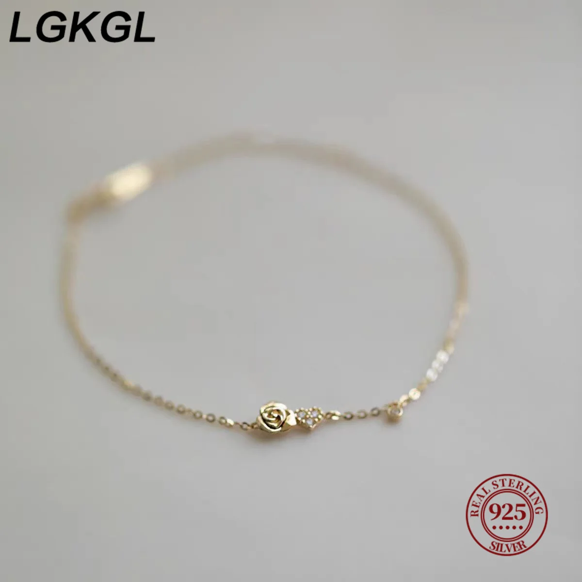 LGKGL Korea Hollow Zircon Flower Bracelet 925 Sterling Silver Plating 14K Gold Bracelet for Women Temperament Jewelry Gift